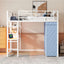 Loft Bed With Desk, Shelves, Power Outlet, LED Light And Wardrobe