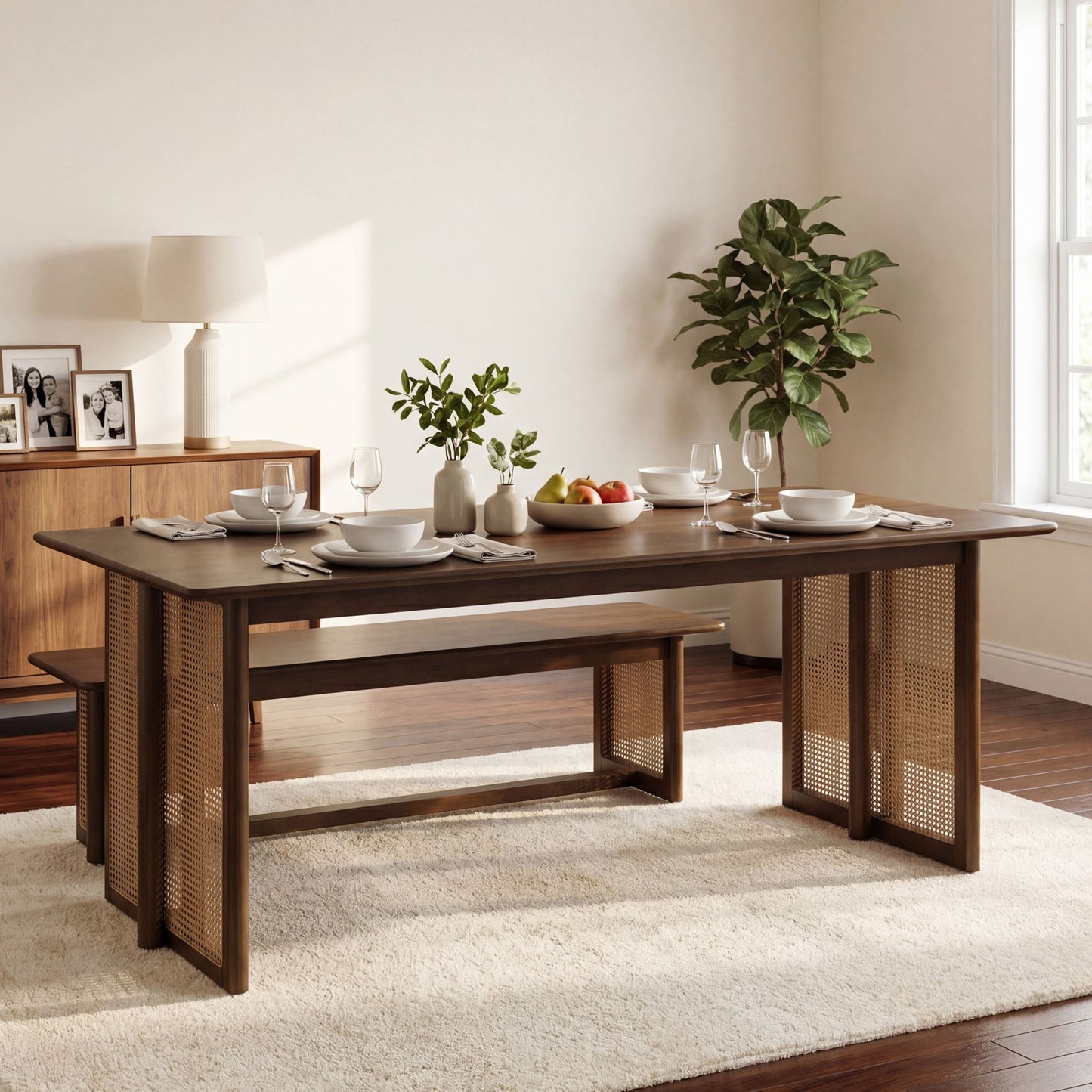 Dining Table With Rattan Accents