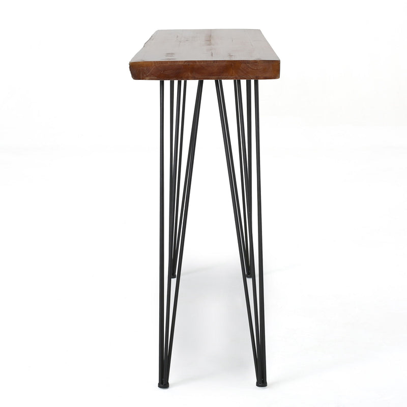 Modern Industrial Breakfast Bar Table, Metal Hairpin Legs & Wood Veneer Top - Natural