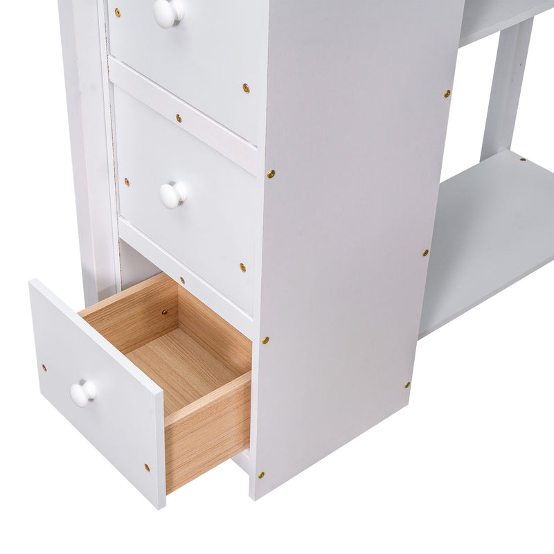 Loft Bed With Storage Drawers, Desk And Stairs With Shelves