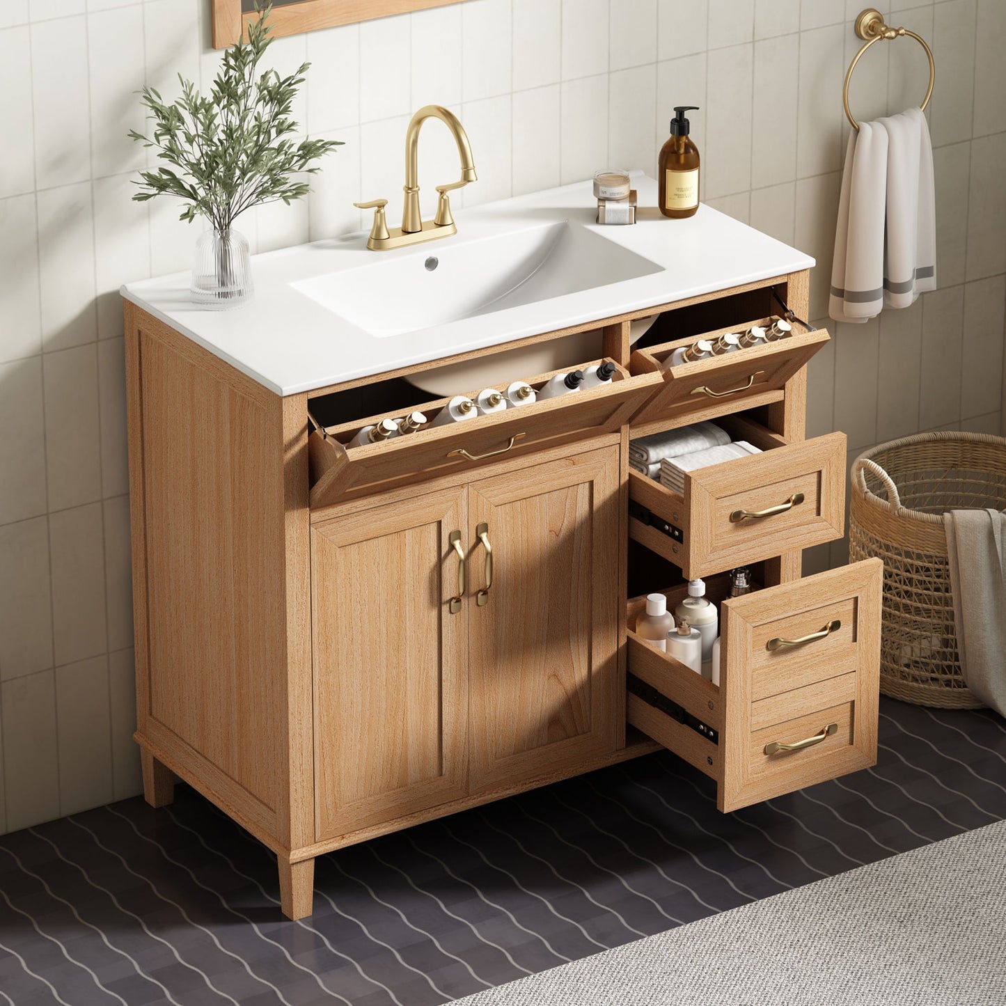 Bathroom Vanity With Sink, Soft Close Doors & Drawers - Wood