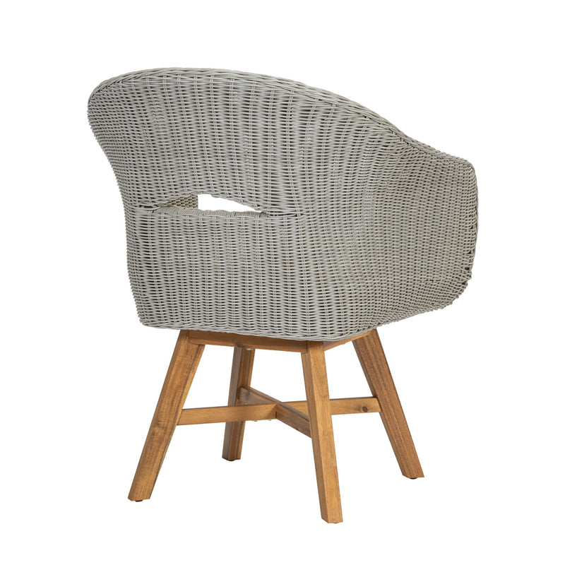 Modern Coastal Rattan Dining Chairs, (Set of 2), Solid Wood Legs - Beige / Gray Ash / Natural