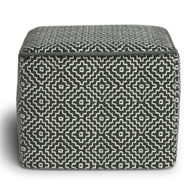 Briella - Square Woven Outdoor / Indoor Pouf - Gray / White