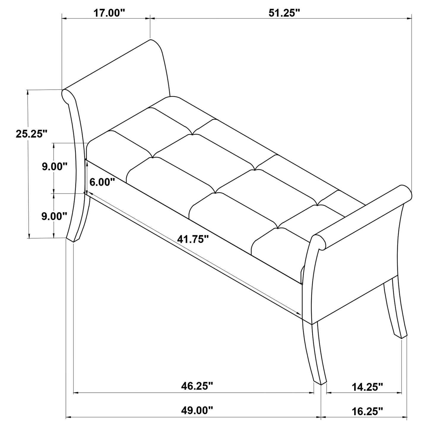 Pasley - Rolled Arm Storage Bench