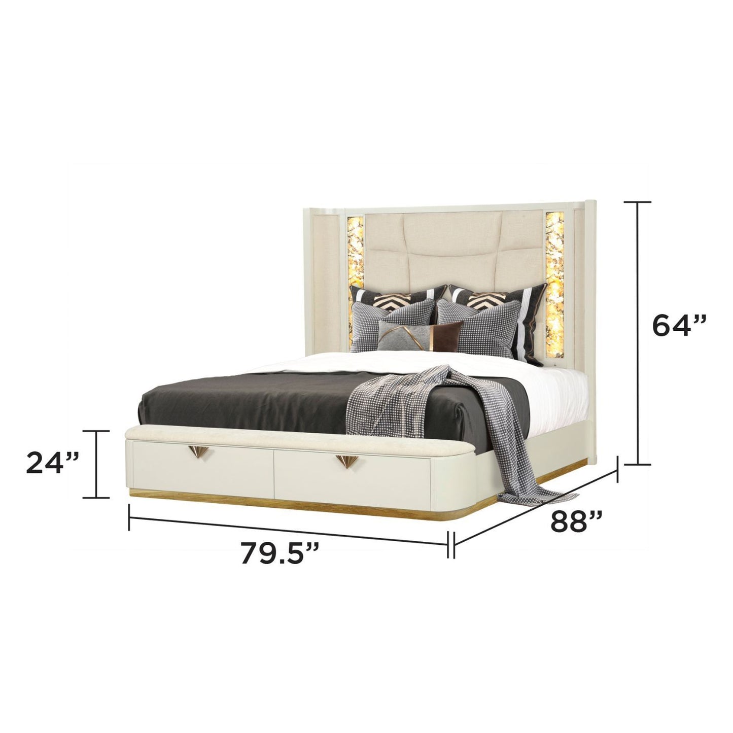 La Pierre - King Bed With Storage Drawers And LED Headboard - Beige
