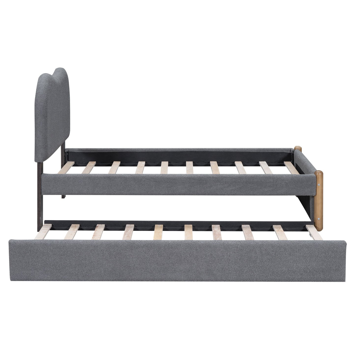 Upholstered Platform Bed With Wood Supporting Feet And Trundle