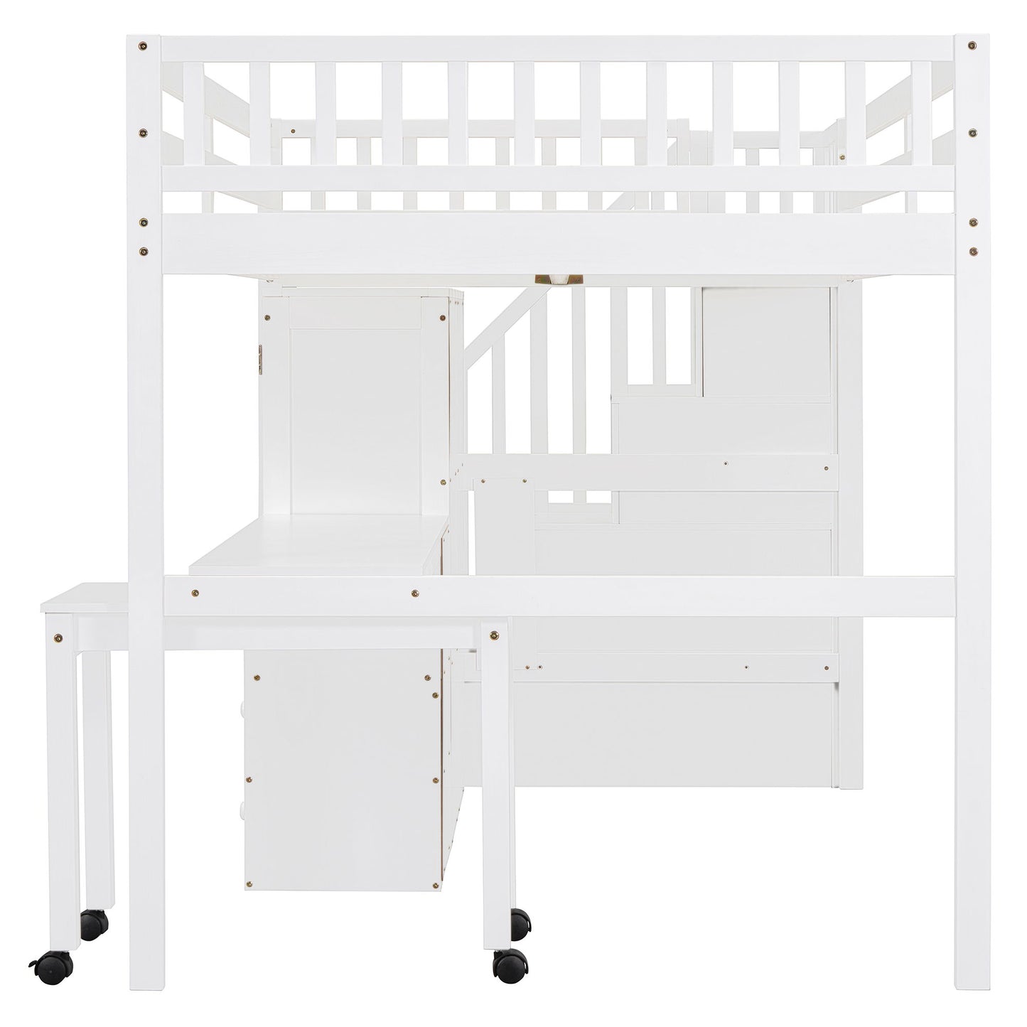Loft Bed With Stairs, Bookshelf, Drawers, Desk & Wardrobe, Space Saving Multifunctional Furniture