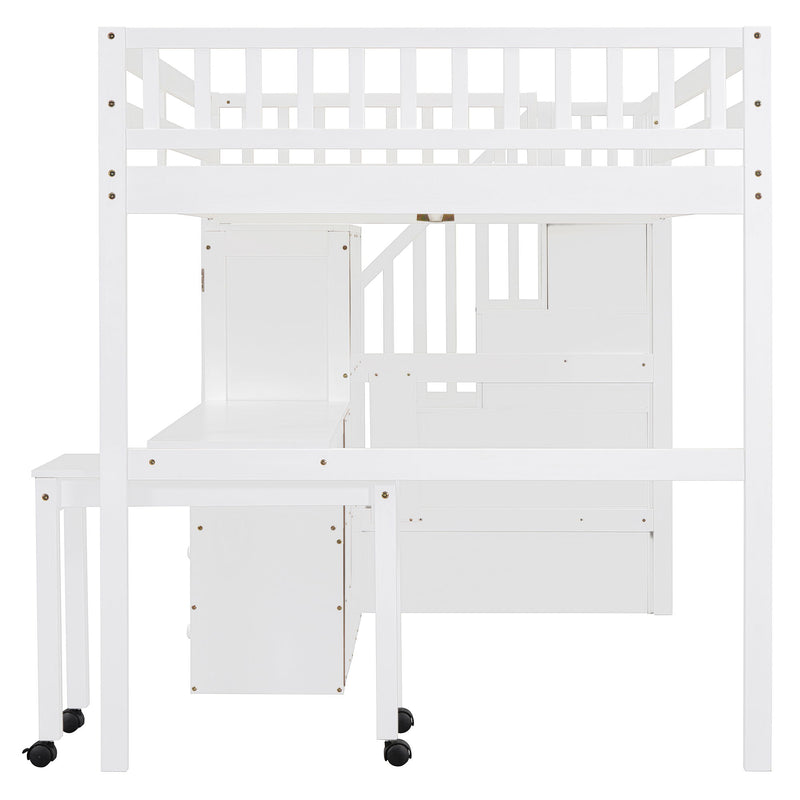 Loft Bed With Stairs, Bookshelf, Drawers, Desk & Wardrobe, Space Saving Multifunctional Furniture