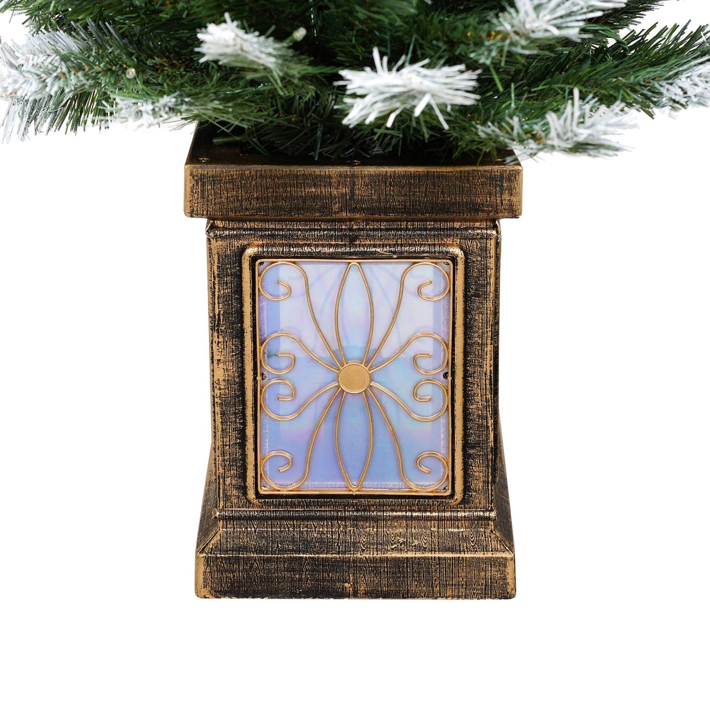 Artificial Christmas 3 Piece Set Wreath And 2 Entrance Trees With LED Lights - White / Green