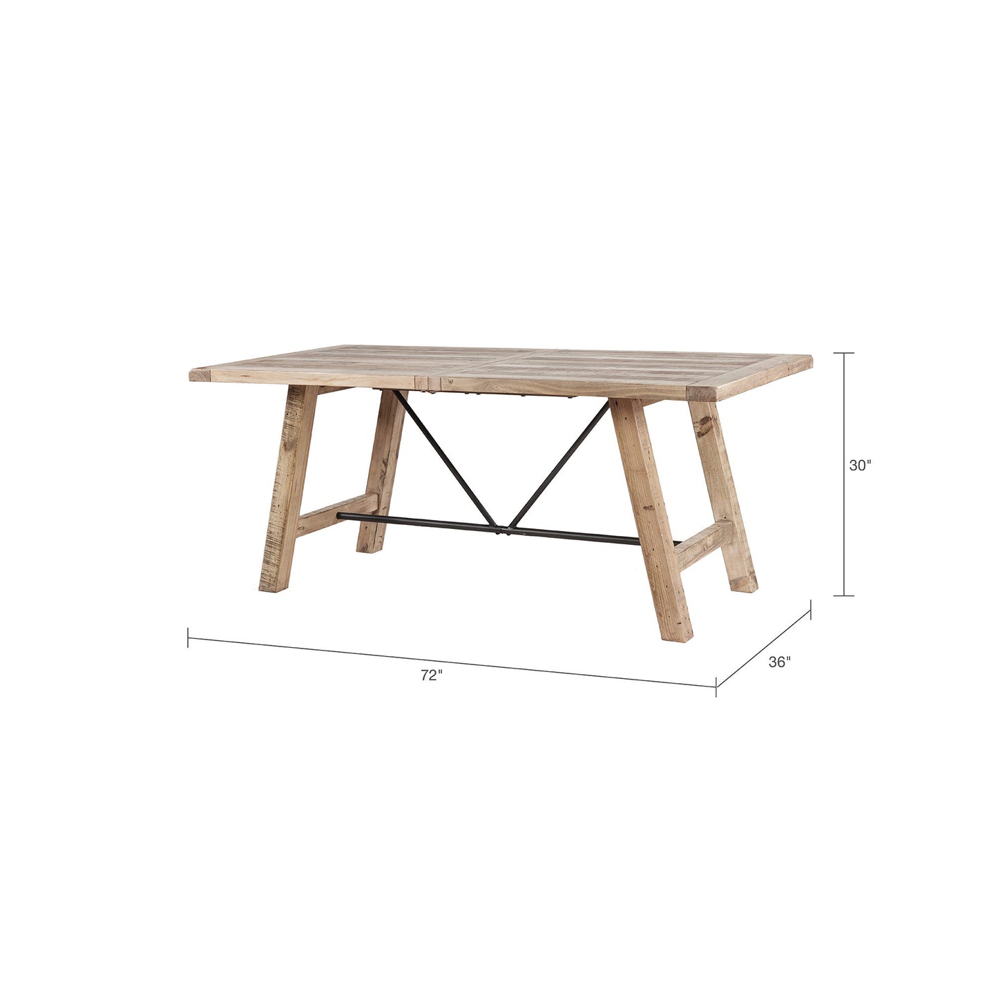 Rustic Dining Table With Metal Support - Natural