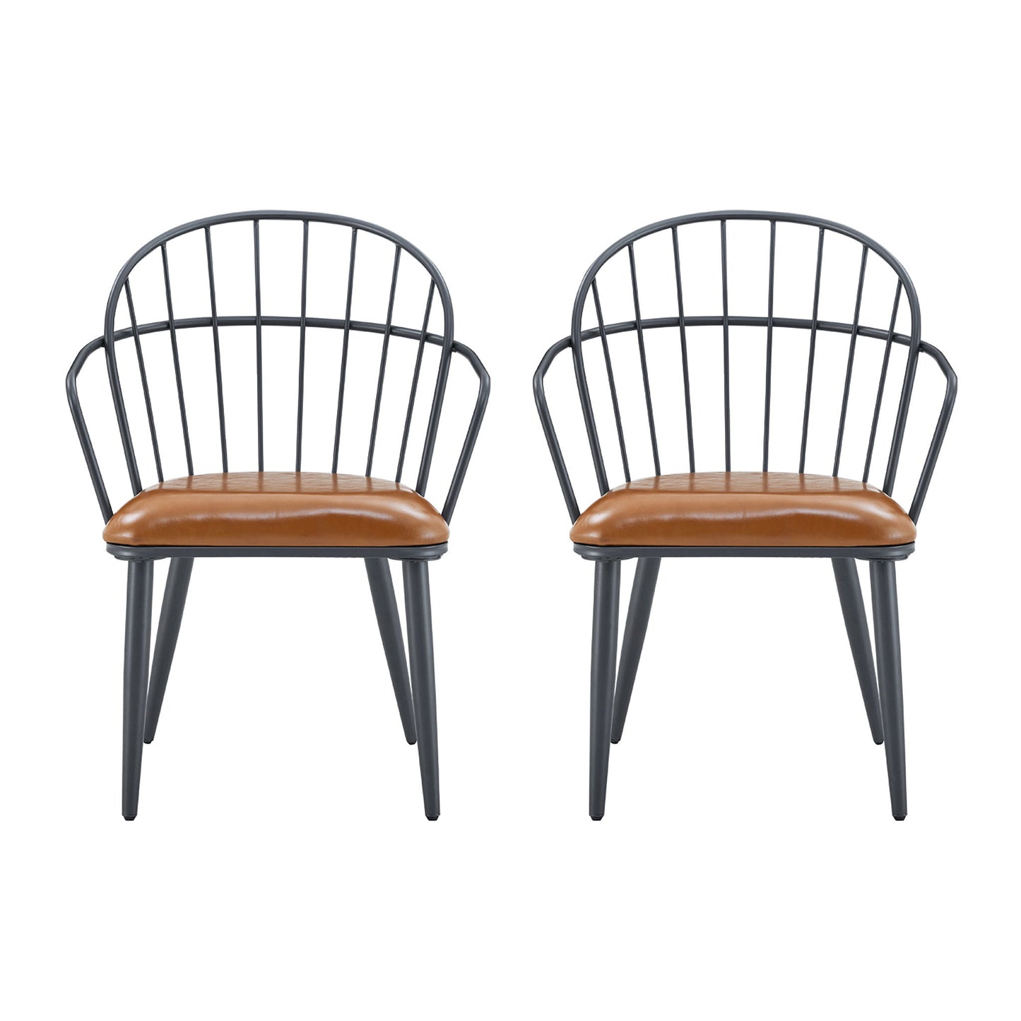 Industrial Inspired Upholstered Dining Chair Set With Metal Legs (Set of 2) - Brown