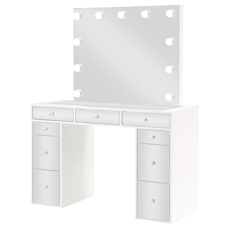 Winona - Makeup Vanity Set With Bulb Lit Mirror And Upholstered Stool - White