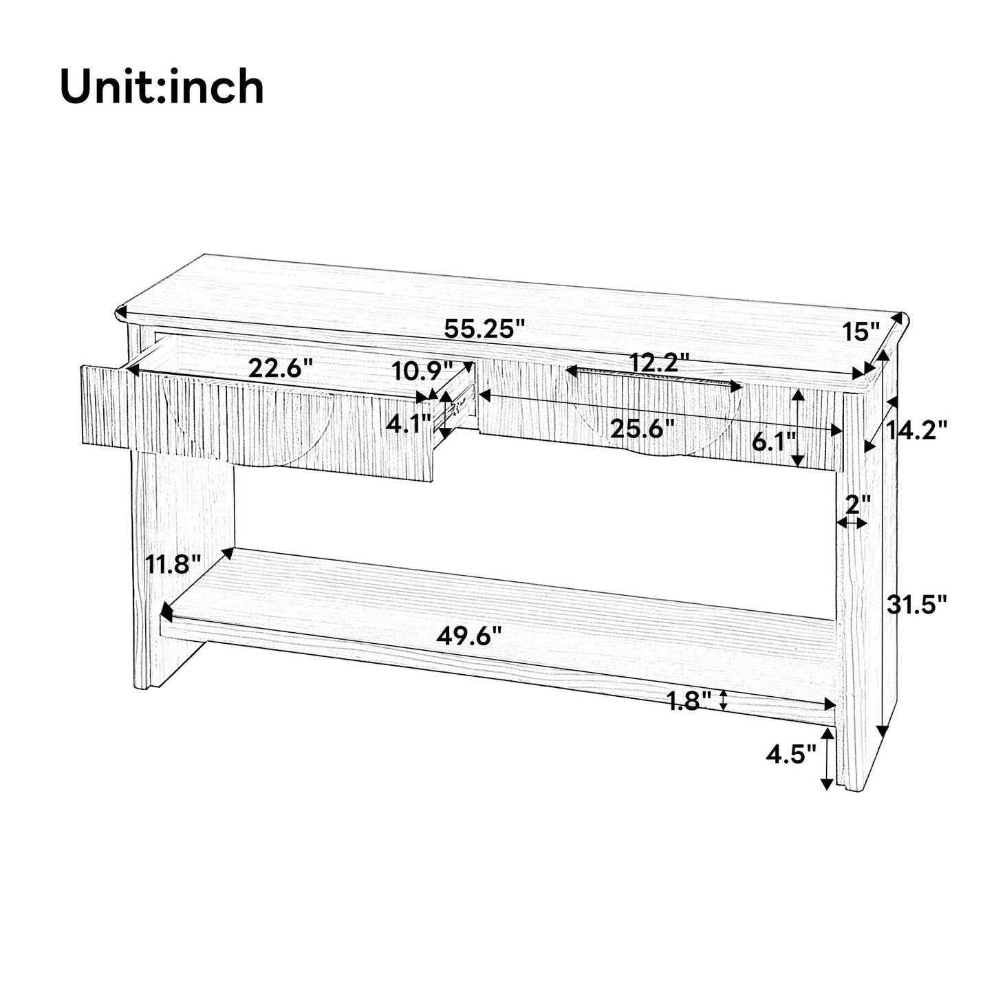 Fluted Console Table With Semi Circular Drawers - Natural