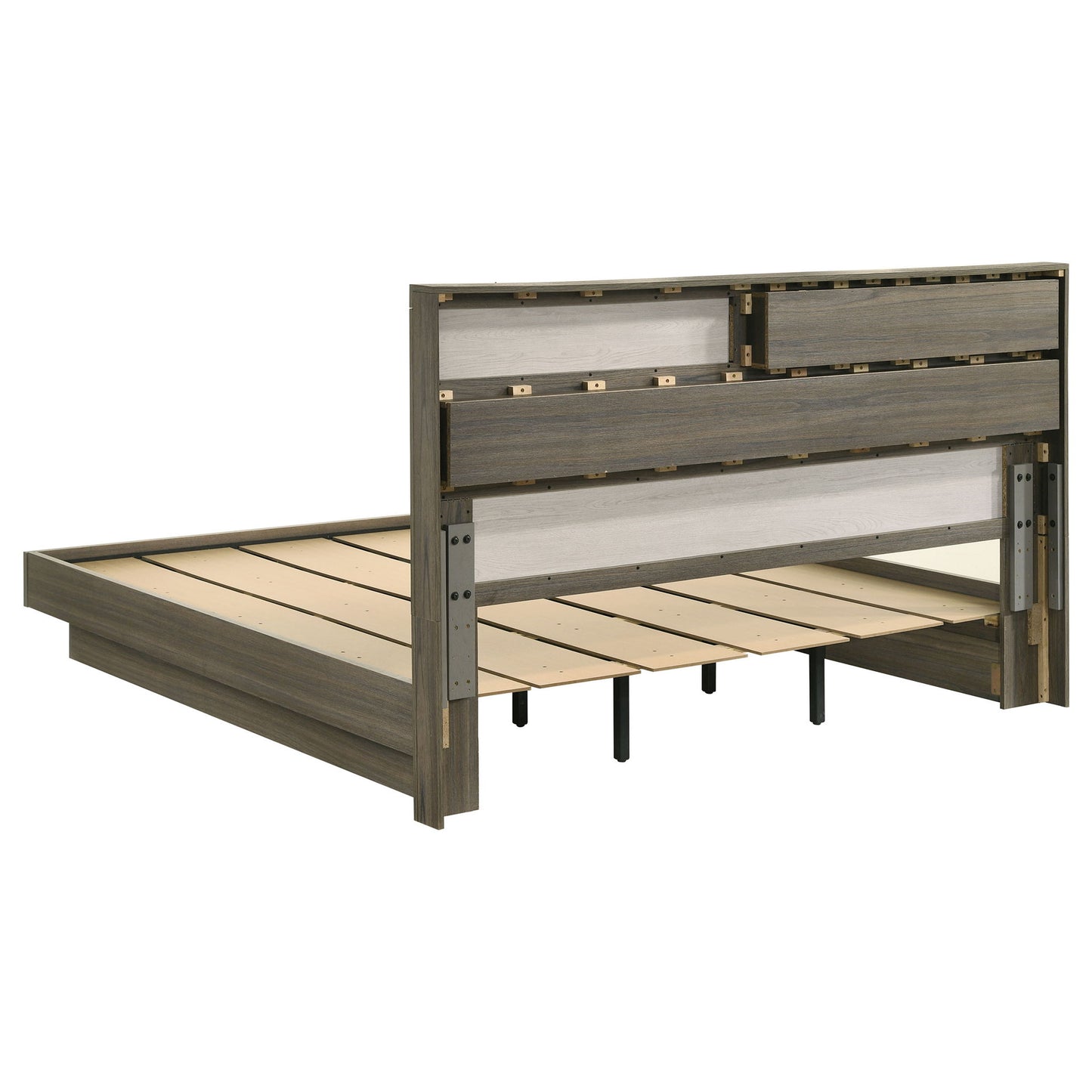 Eastern King Bed Bookcase Headboard With Hidden Storage - Oak