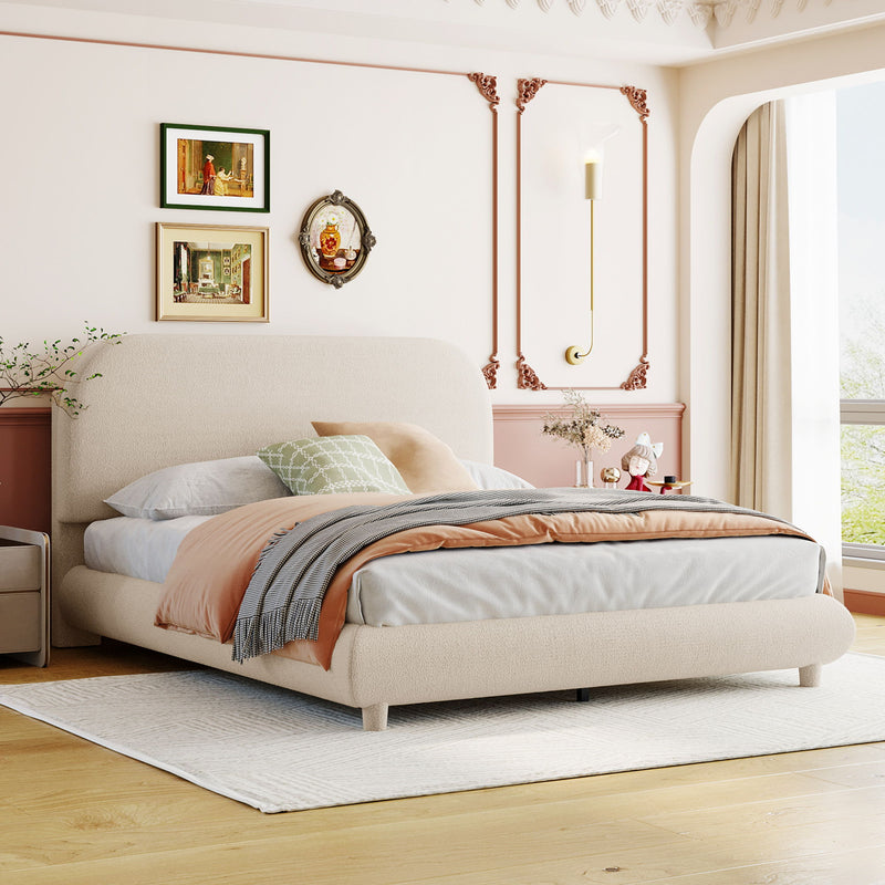 Upholstered Platform Bed With Thick Solid Frame And Stylish Curve-Shaped Design