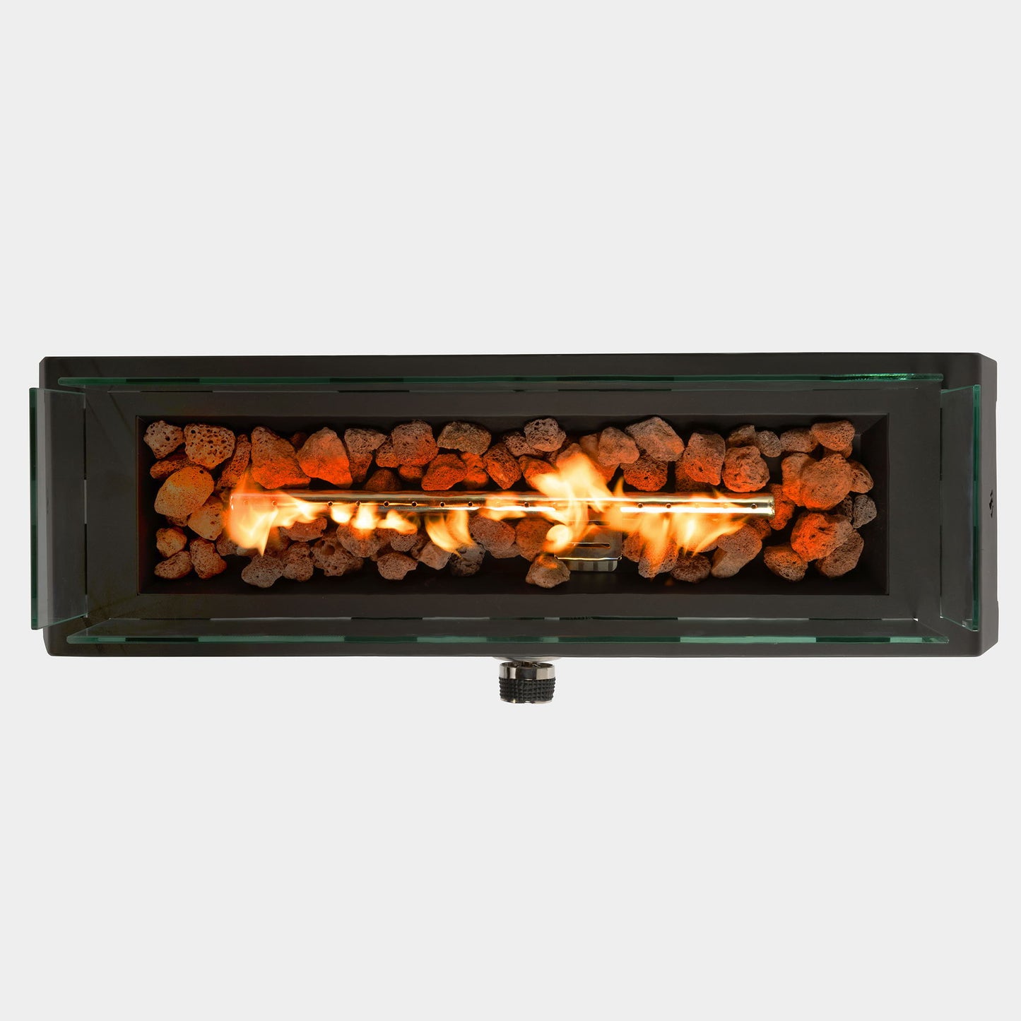 Tabletop, Propane Gas Fire Pit With Quick Connect Joint, Glass Wind Guard And Lava Rock, Outdoor, Portable - Black