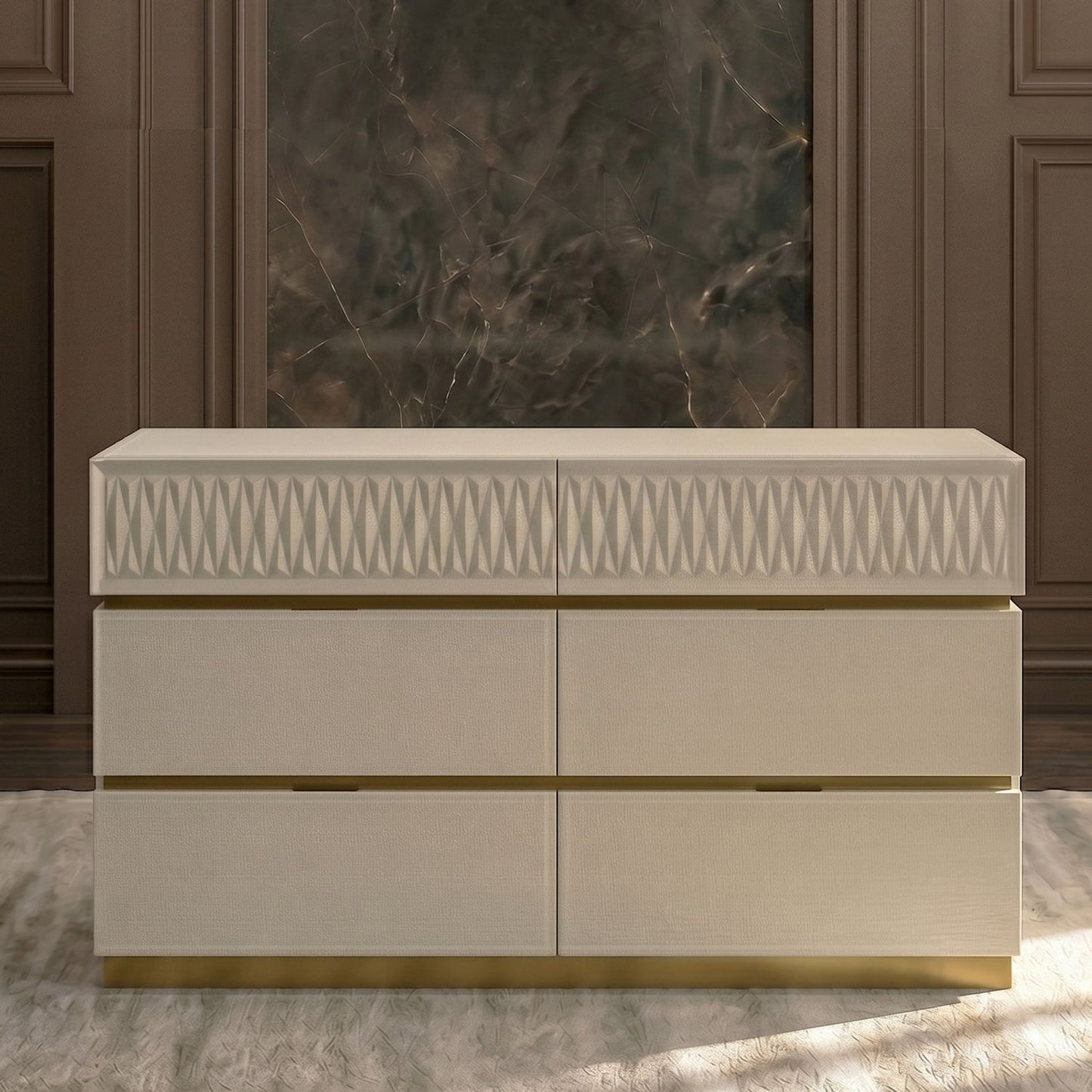 Stanley - 6 Drawer Dresser With Crocodile Texture (Mirror Not Included) - Gray
