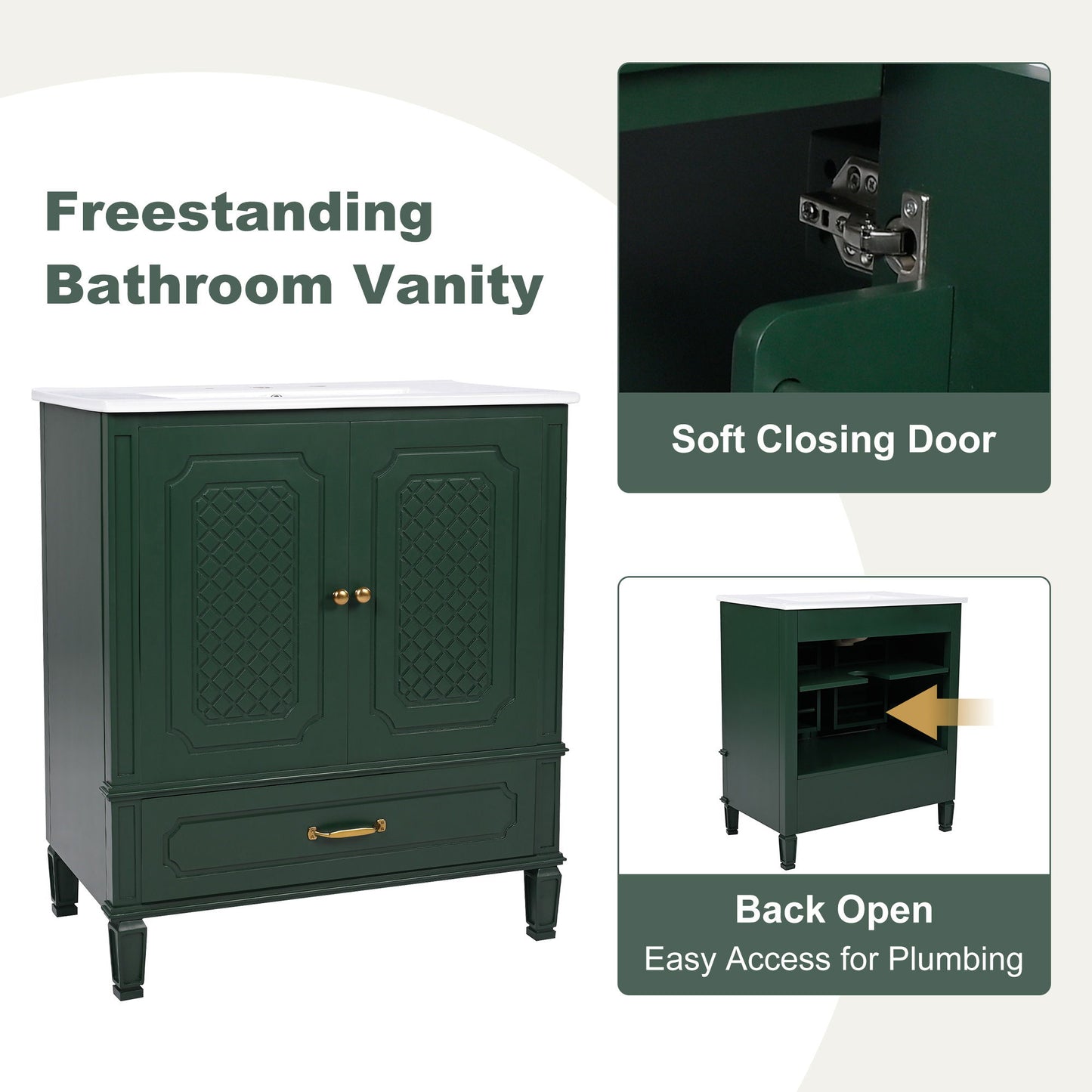 Bathroom Vanity With Sink, Soft Closing Door, Multi Functional Storage