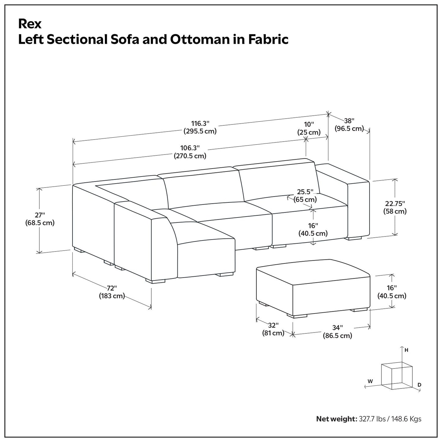Rex - Handcrafted Sectional Sofa And Ottoman