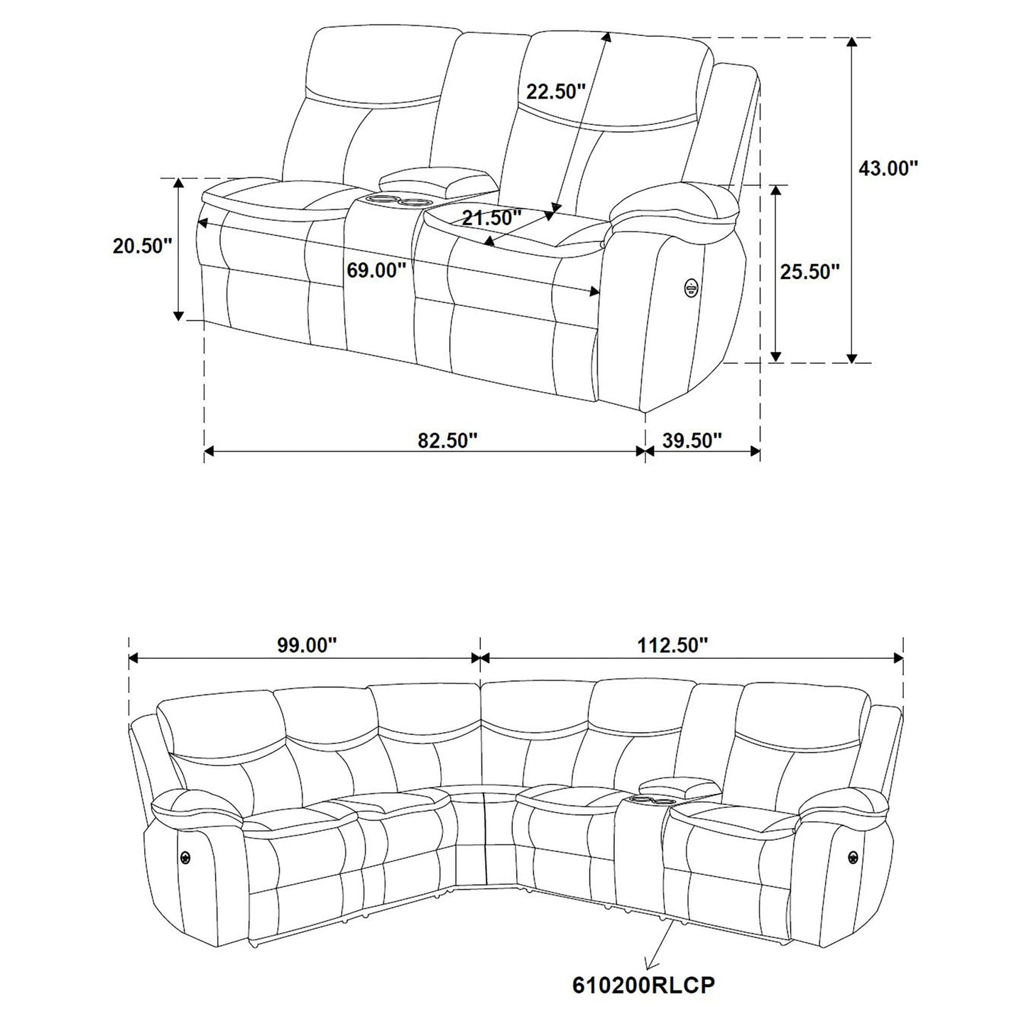 Salerno - Upholstered Power Reclining Sectional Sofa - Dark Gray