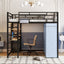 Loft Bed With Desk, Shelves, Power Outlet, LED Light And Wardrobe