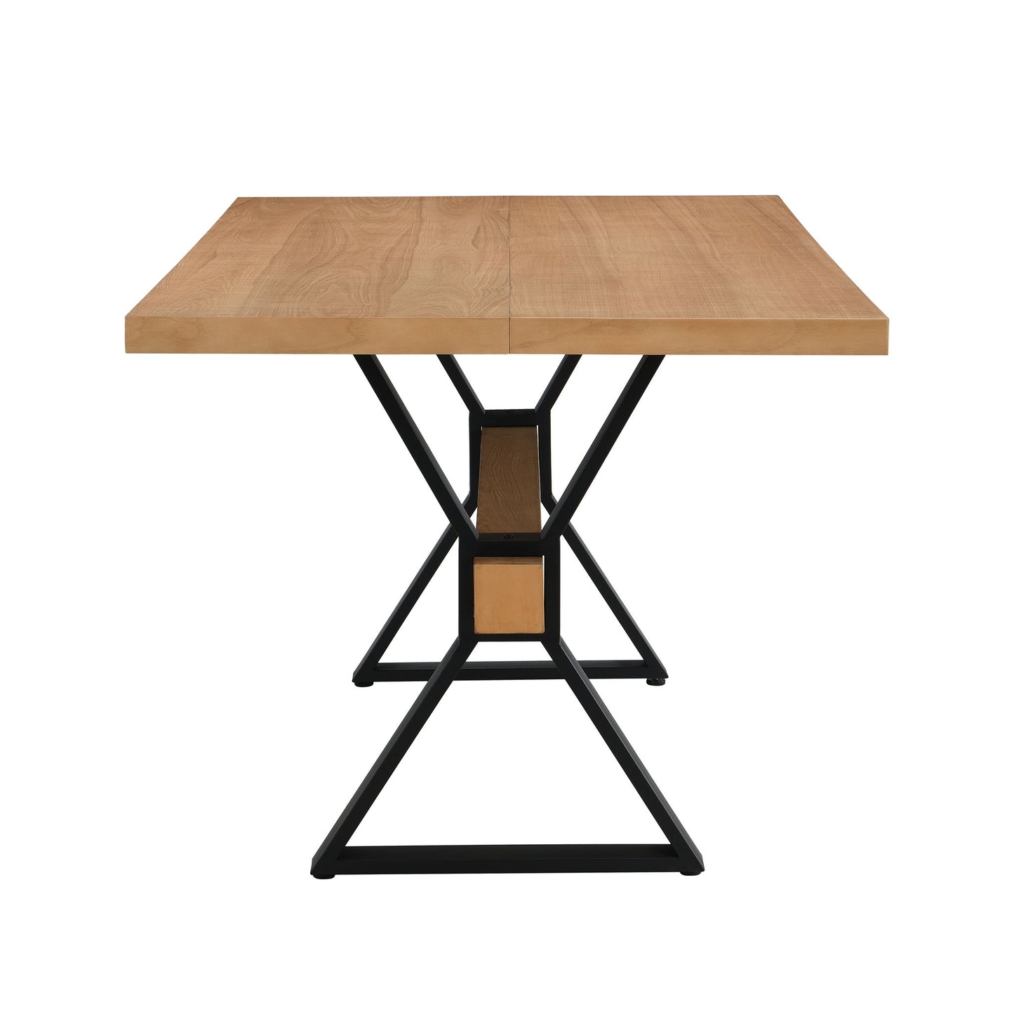 Farmhouse Style X Shaped Legs Dining Table With Metal - Natural