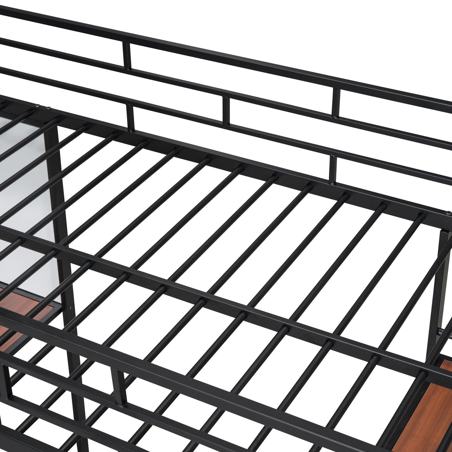 Loft Metal Bed With 3 Layers Of Shelves And Desk, Stylish Metal Frame Bed With board