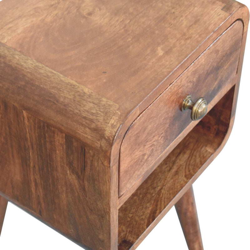 Mini California Curved Nightstand Wth Lower Slot