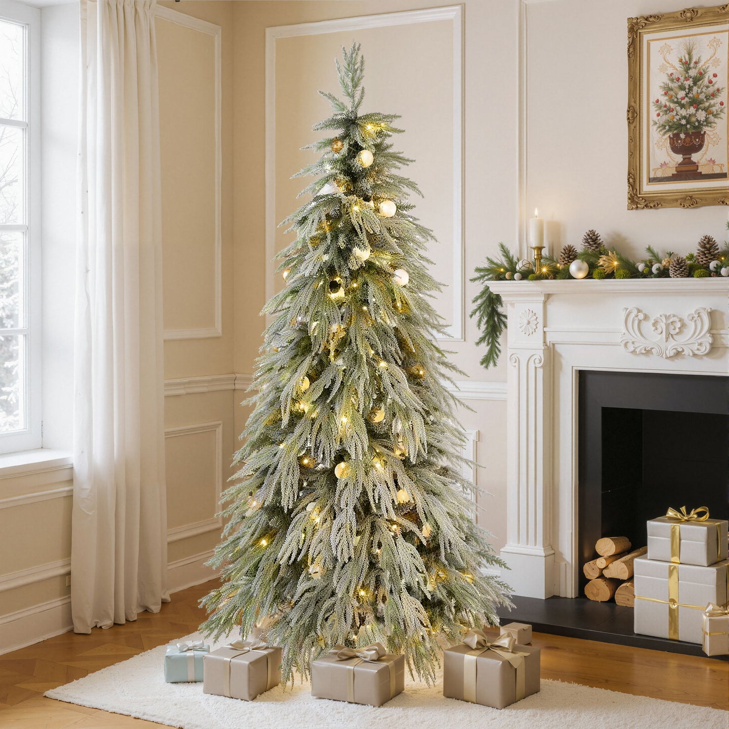 Snow Flocked Christmas Tree With LED Lights