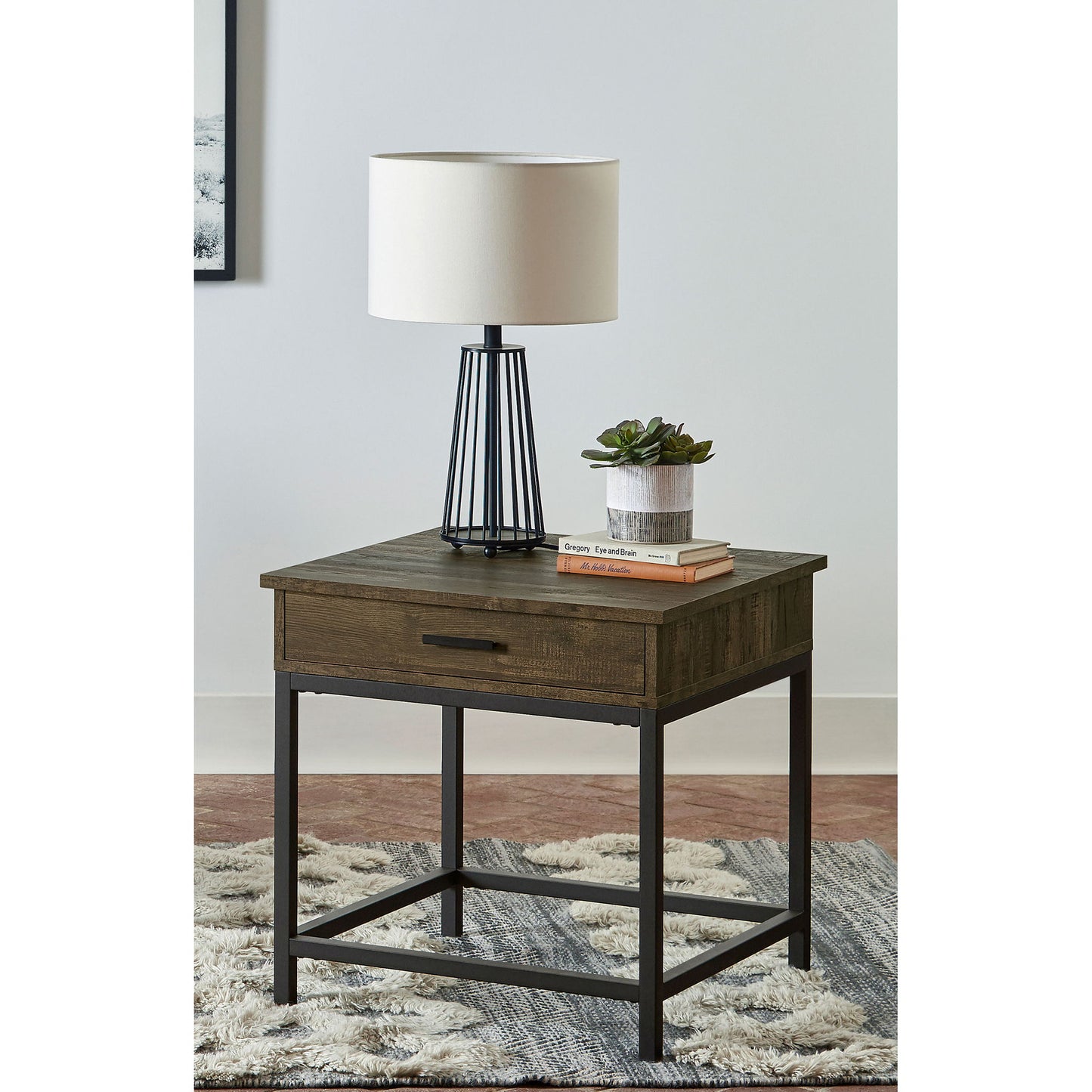 Square End Table With 1 Drawer - Brown