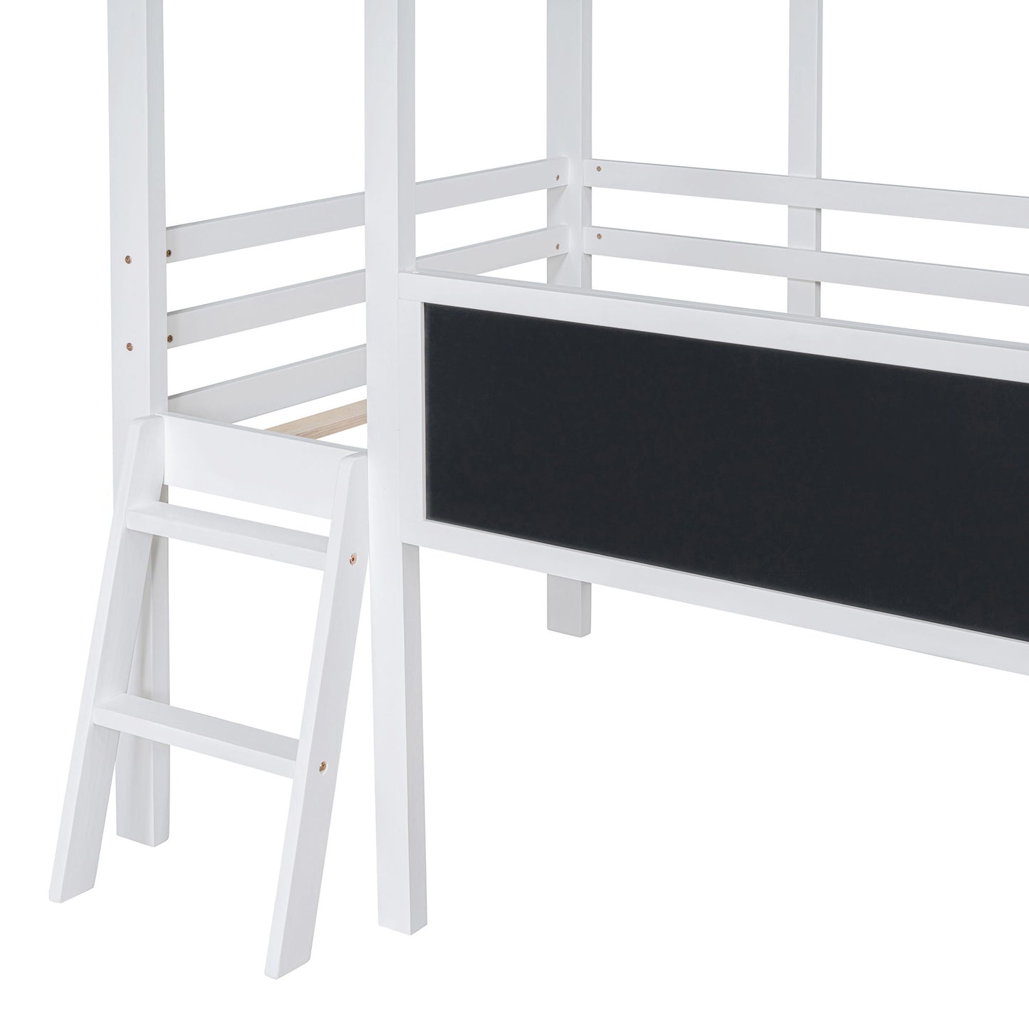 Loft House Bed With Ladder And Slide, With board And Light Strip On The Roof