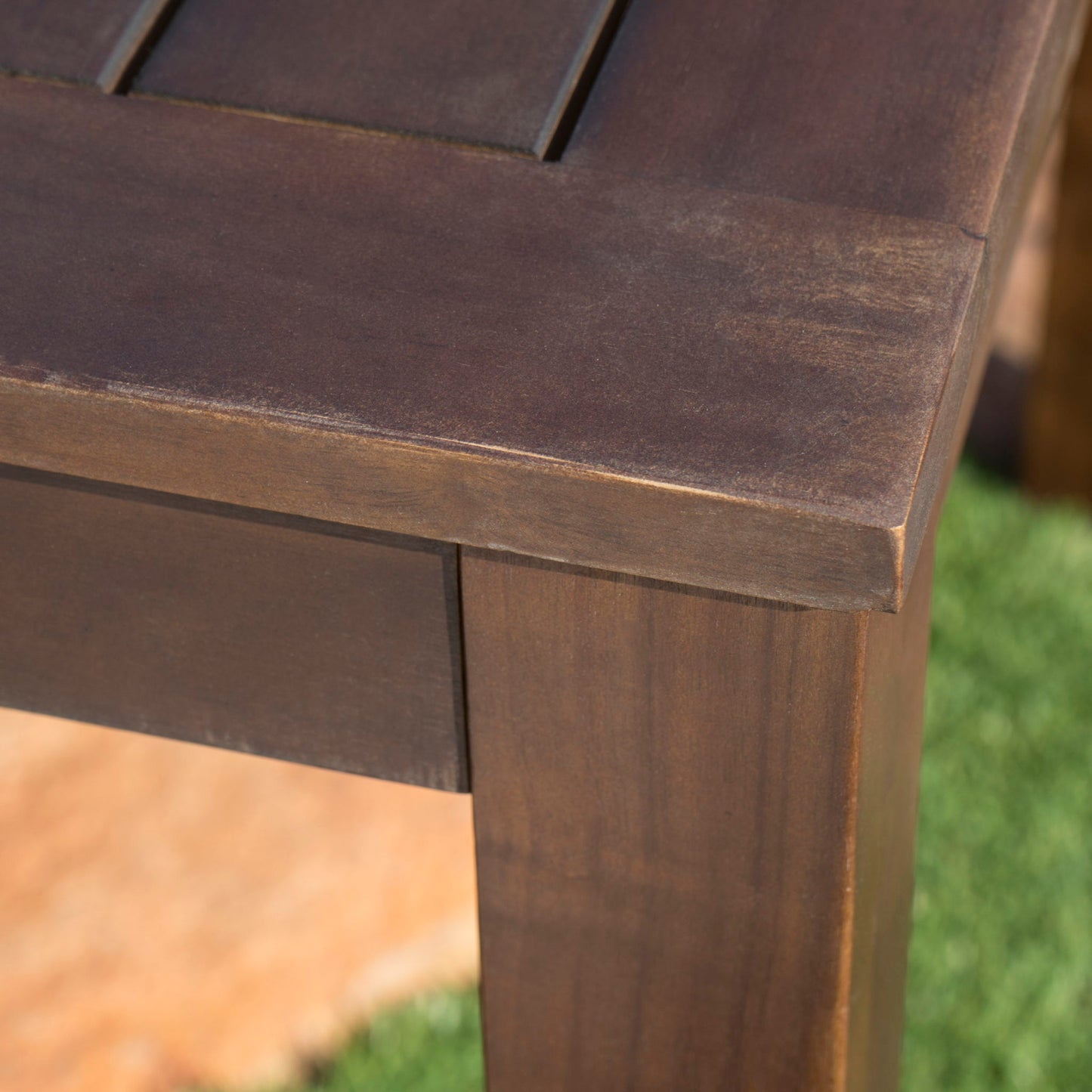 Acacia Wood Outdoor Dining Table With Slatted Top - Dark Brown