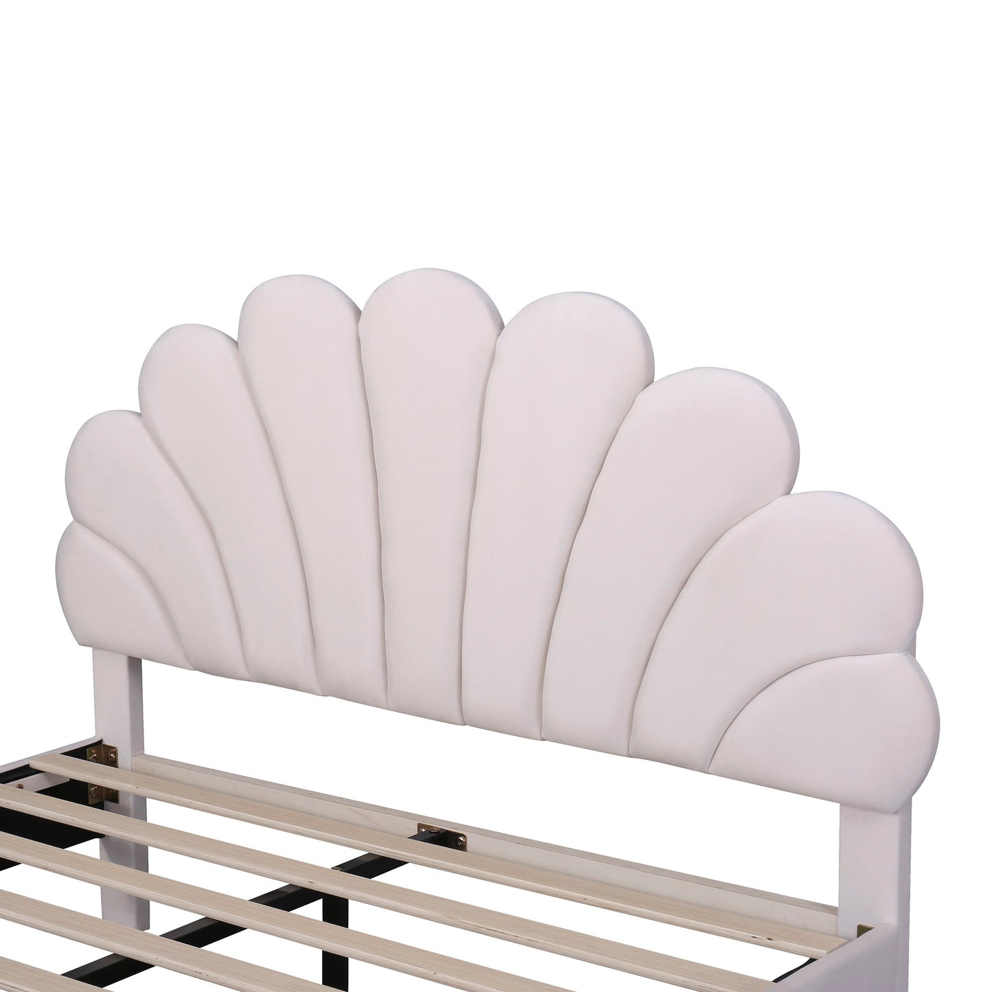 Upholstered Platform Bed With Flower Pattern Headboard