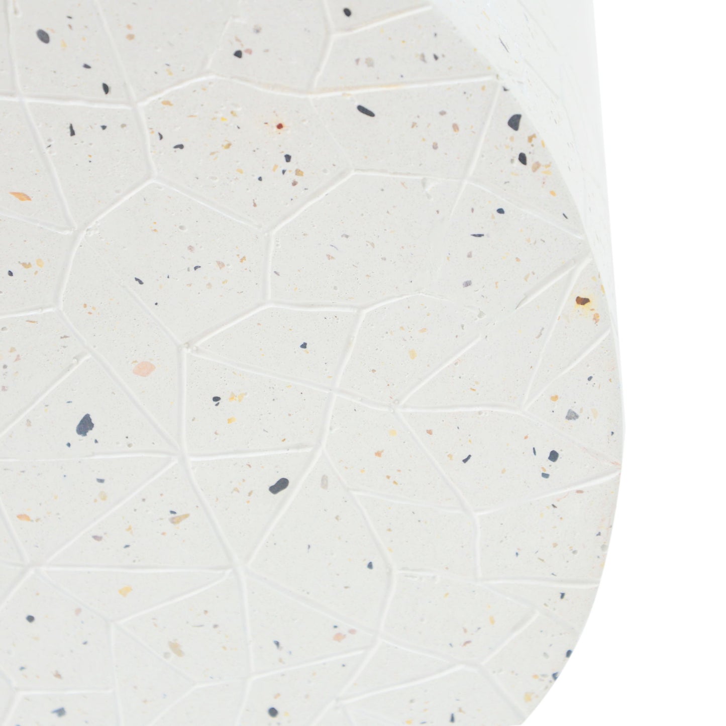 Outdoor Terrazzo Concrete Drum End Table, Living Room Accent Table - White Terrazzo