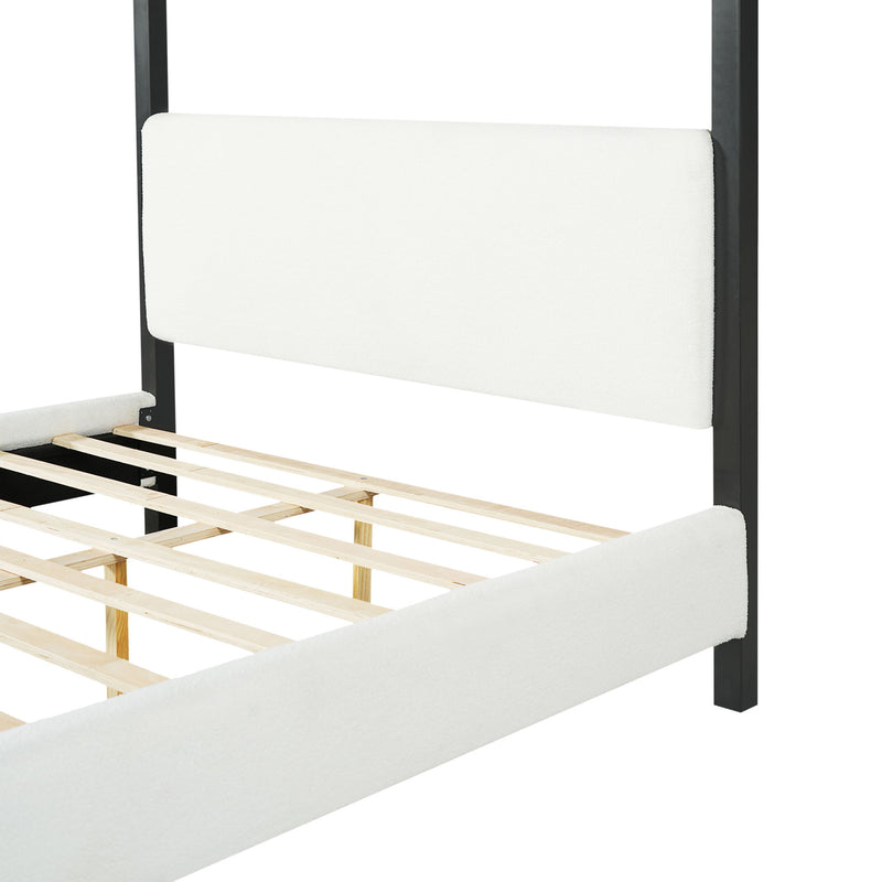 Queen Canopy Bed With Upholstery - White / Black