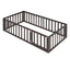 Twin Size Floor Bed Frame With Fence And Door - Walnut