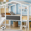 Loft House Bed With Ladder And Slide, With board And Light Strip On The Roof
