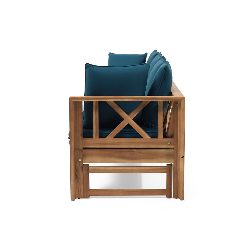 Outdoor Daybed With X-Shaped Panel Backrest And Armrests - Teak