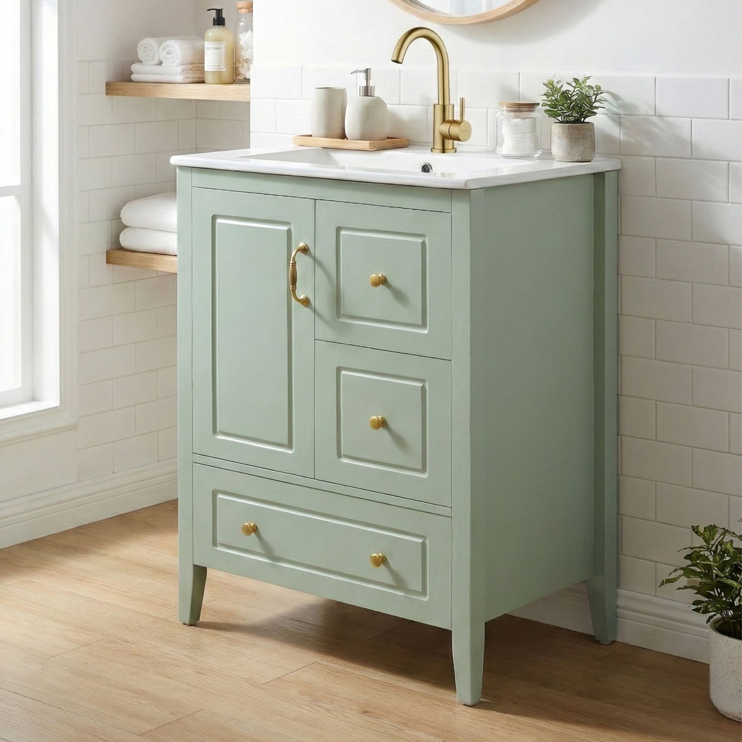 Retro Bathroom Vanity With Sink, Soft Closing Cabinet & Drawers