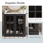Modern Bathroom Vanity With Ceramic Sink, Tempered Blurred Glass Doors