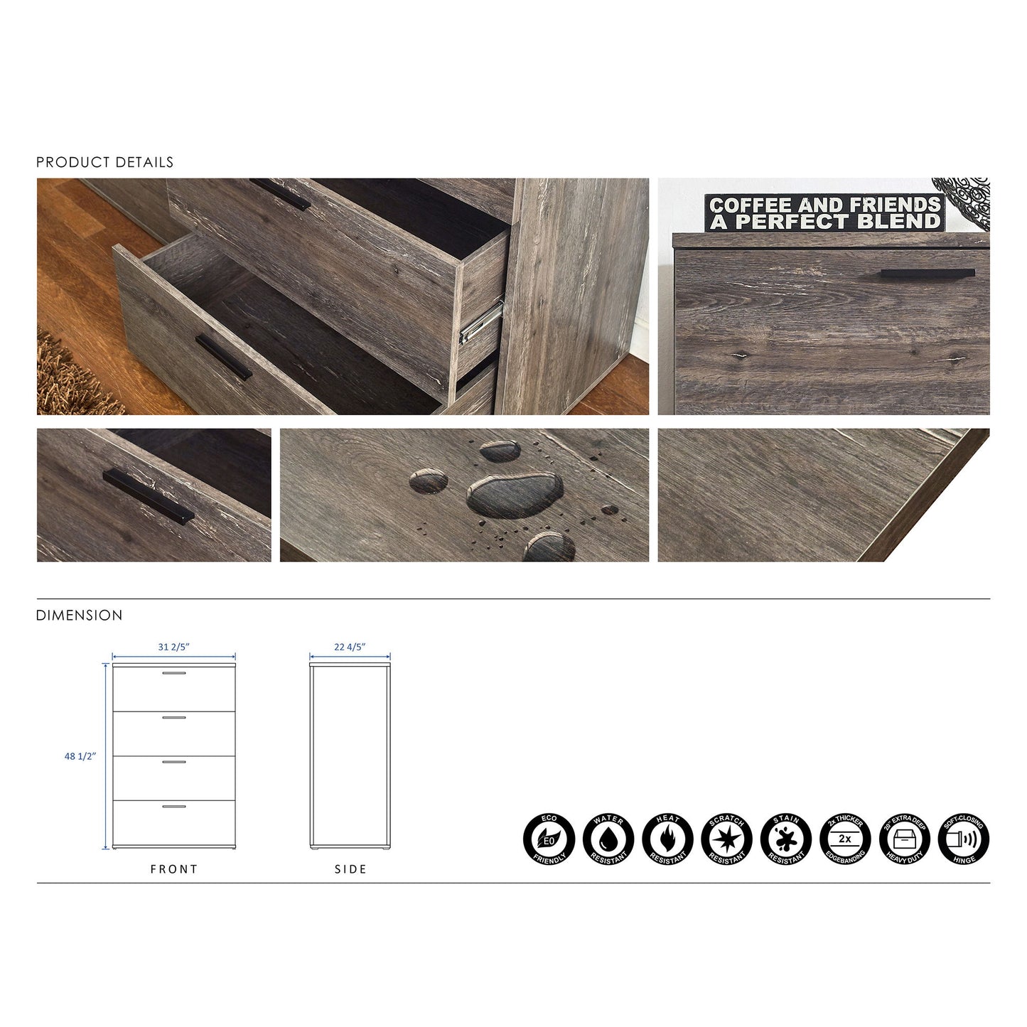 Oliver - Farmhouse Jumbo Chest With 4 Drawer Storage
