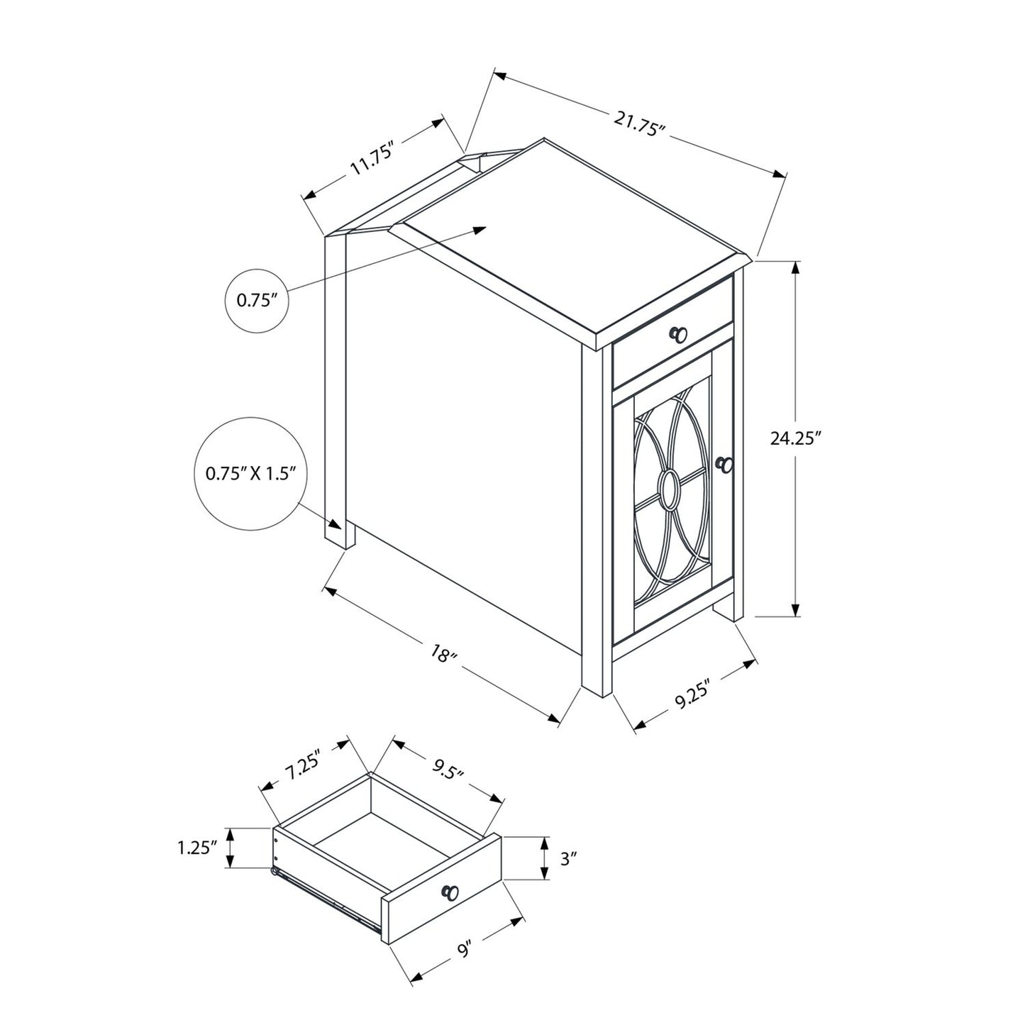 Accent Side Table, Storage Drawer, Traditional - Taupe