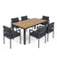 7 Piece Outdoor Dining Set With Table And 6 Chairs - Black / Gray / Teak