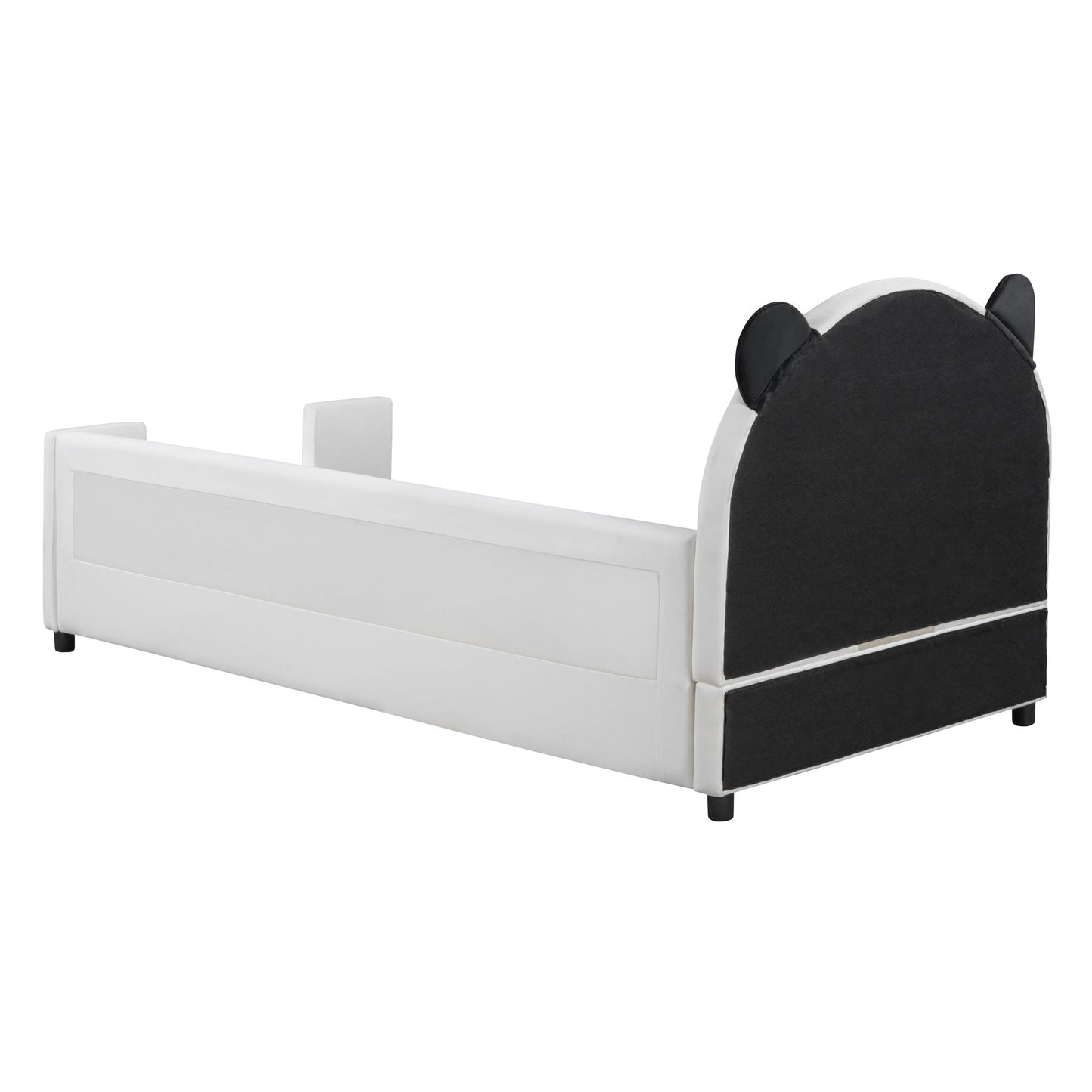 Upholstered Daybed With Bear Shaped Headboard, Hydraulic System And Breathable Fence