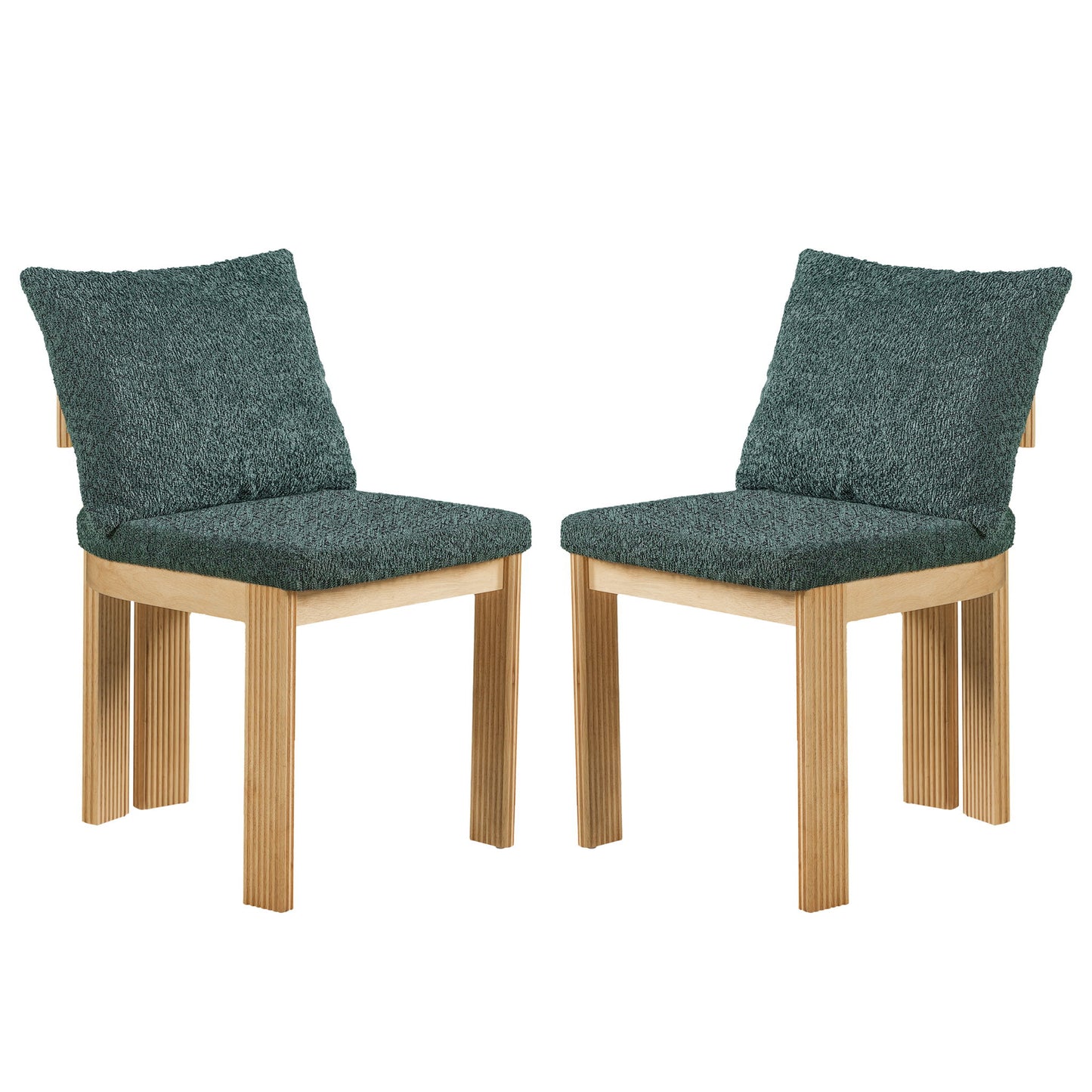 5 Piece Indoor Dining Set With Fluted Table Upholstered Chairs - Green / Natural
