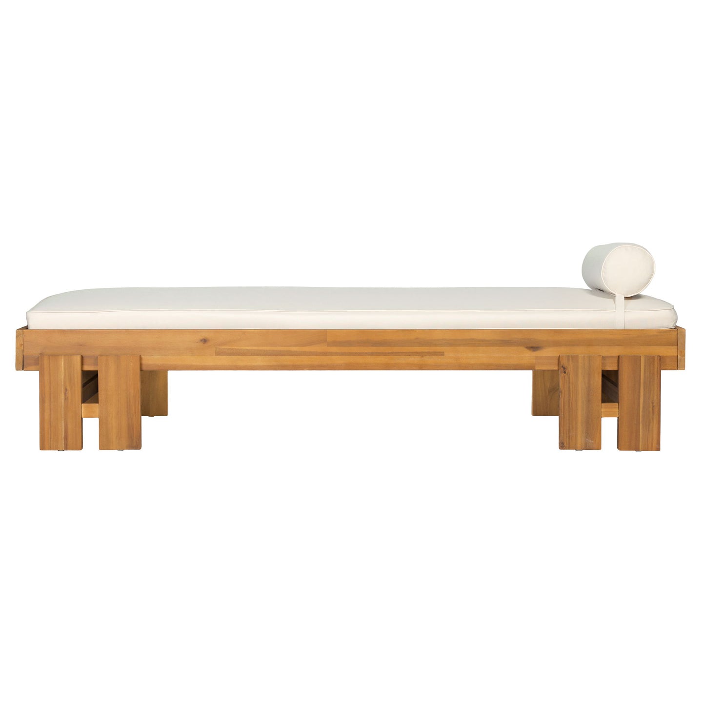 Daybed With Cushion & Pillow, Low Profile Design For Indoor / Outdoor Use - Cream / Teak