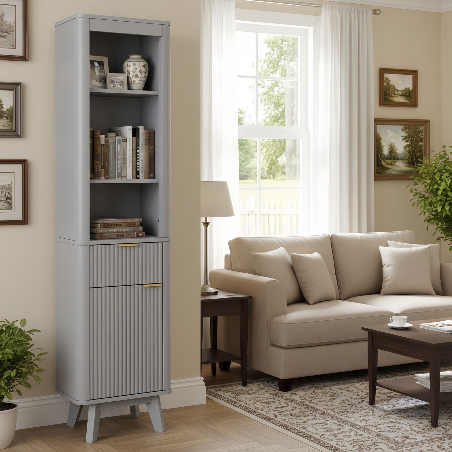 Tall Bathroom Storage Cabinet With Adjustable Shelves And 1 Drawer & Door