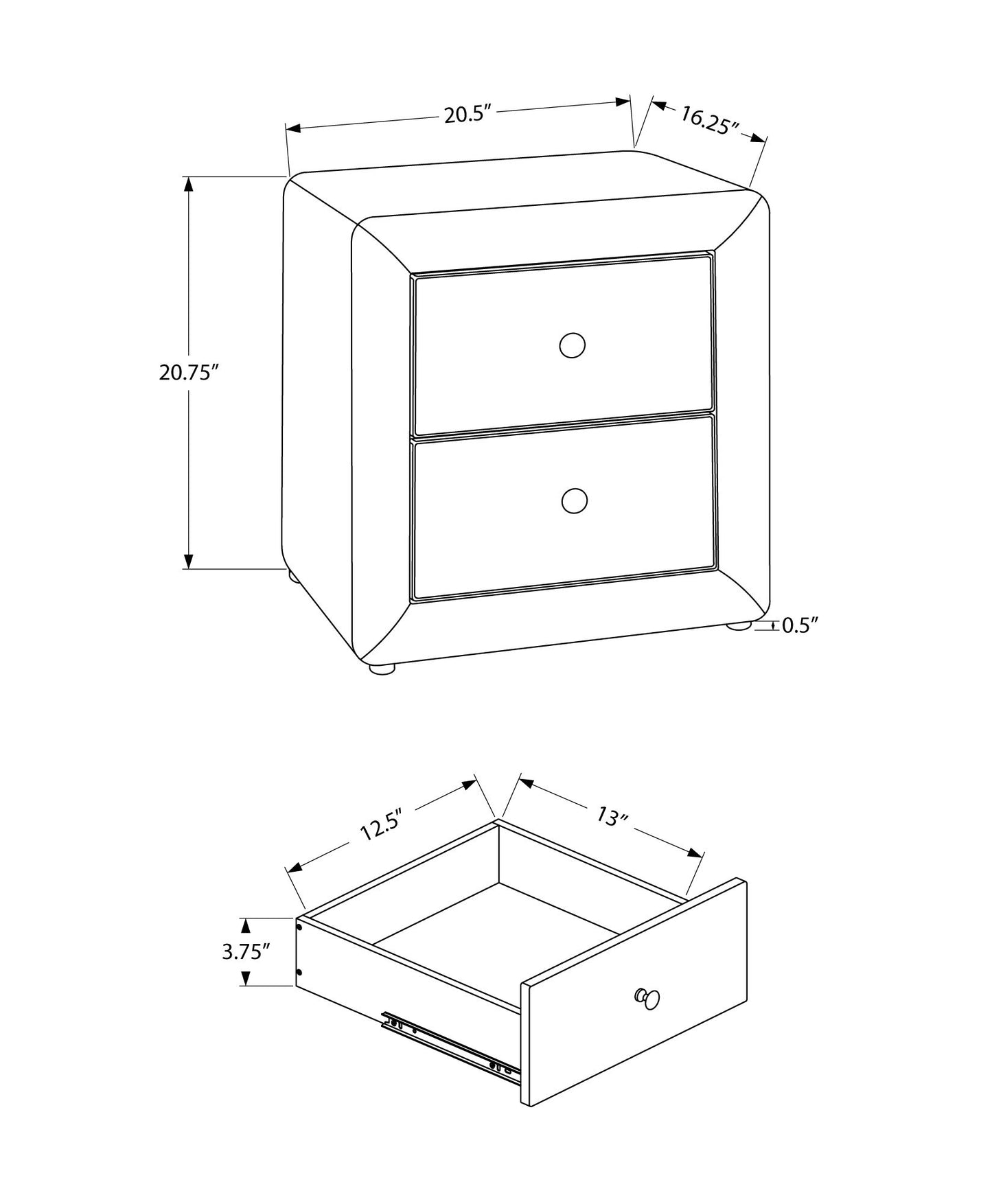 Nightstand, Storage Drawer Versatile Use, Upholstered, Transitional