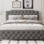 Upholstered Platform Bed With Trundle And 2 Sets Of USB Ports On Each Side, Fabric