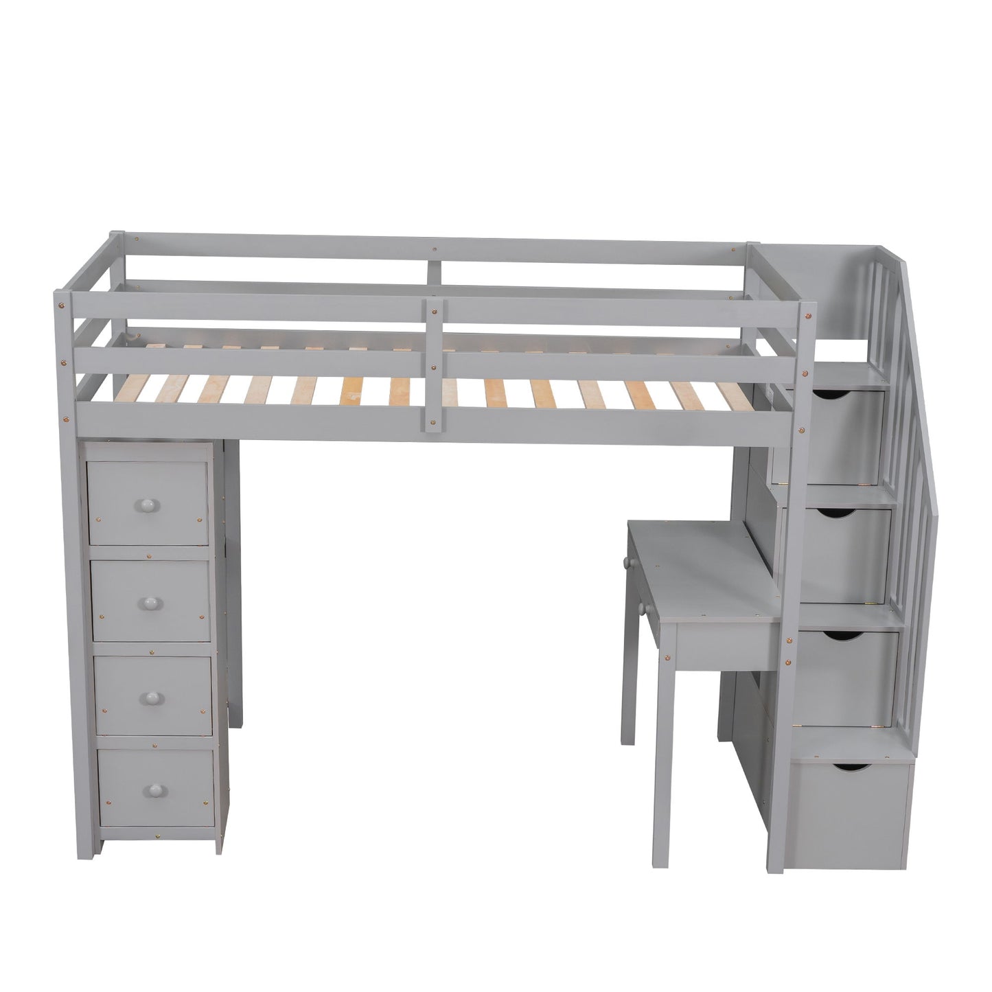 Loft Bed With Storage Drawers, Desk And Stairs With Shelves